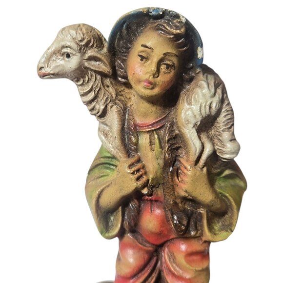 Vintage Shepherd Boy Carrying Lamb Religious Figurine Statue Nativity Piece - Picture 2 of 16